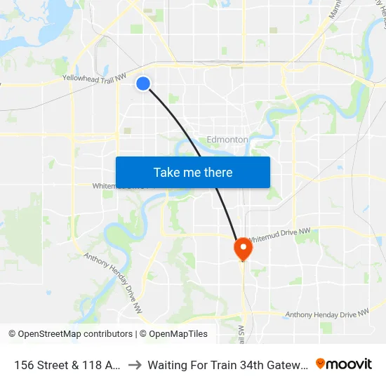 156 Street & 118 Avenue to Waiting For Train 34th Gateway Blvd. map