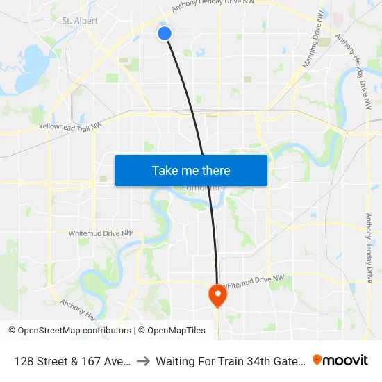 128 Street & 167 Avenue Wb to Waiting For Train 34th Gateway Blvd. map