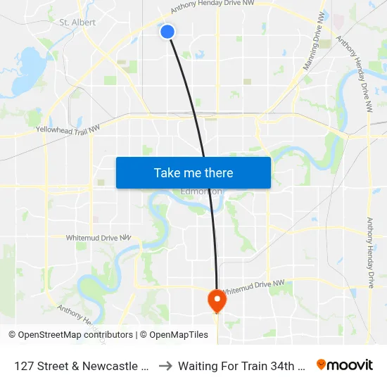 127 Street & Newcastle Centre Access to Waiting For Train 34th Gateway Blvd. map