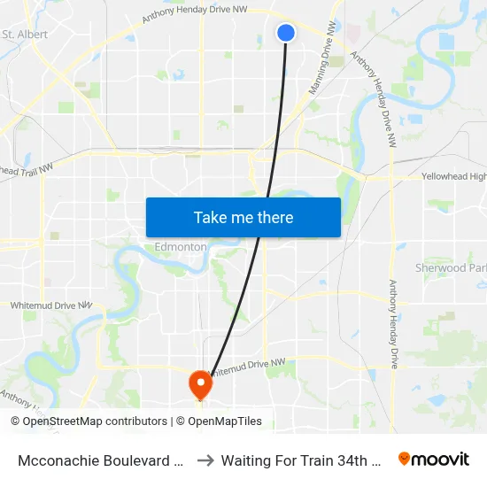 Mcconachie Boulevard & 175 Avenue to Waiting For Train 34th Gateway Blvd. map