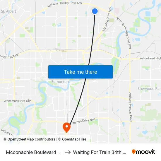 Mcconachie Boulevard & 175 Avenue to Waiting For Train 34th Gateway Blvd. map