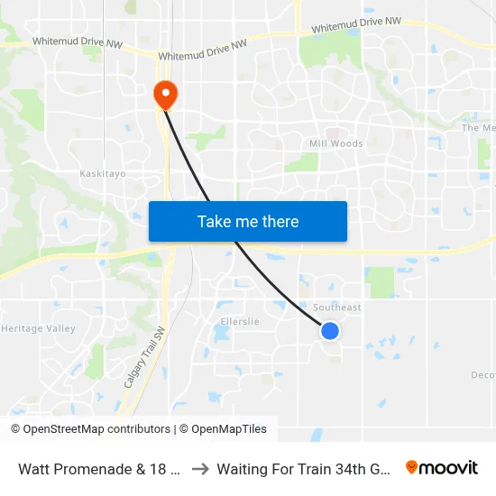 Watt Promenade & 18 Avenue SW to Waiting For Train 34th Gateway Blvd. map
