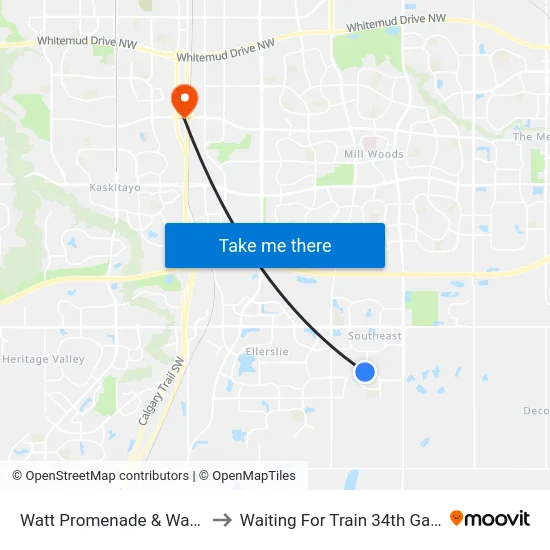 Watt Promenade & Watt Drive SW to Waiting For Train 34th Gateway Blvd. map