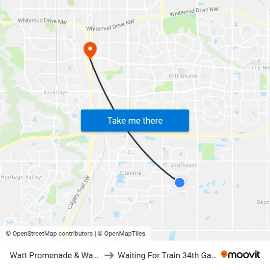 Watt Promenade & Watt Drive SW to Waiting For Train 34th Gateway Blvd. map