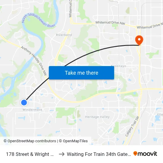 178 Street & Wright Drive SW to Waiting For Train 34th Gateway Blvd. map
