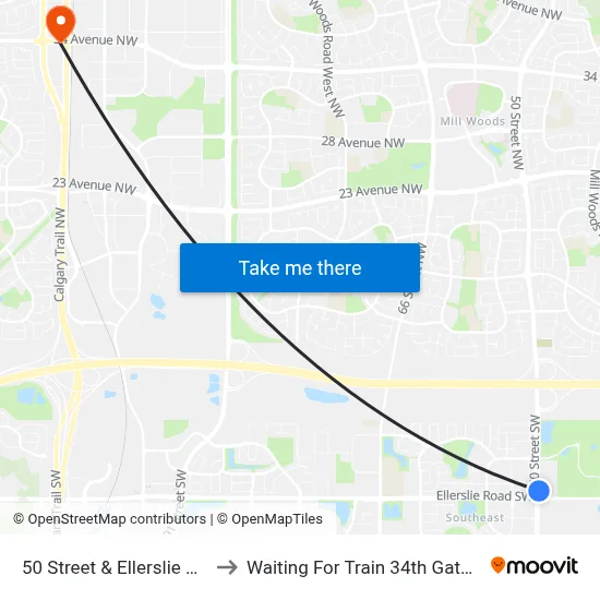 50 Street & Ellerslie Road SW to Waiting For Train 34th Gateway Blvd. map