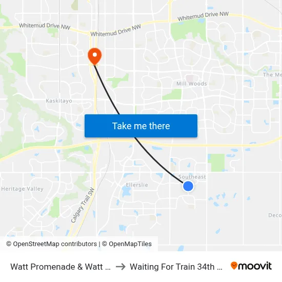 Watt Promenade & Watt Boulevard SW to Waiting For Train 34th Gateway Blvd. map