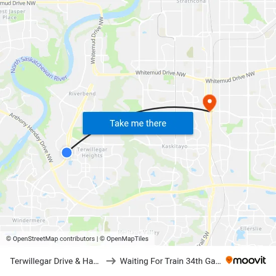Terwillegar Drive & Haddow Drive to Waiting For Train 34th Gateway Blvd. map