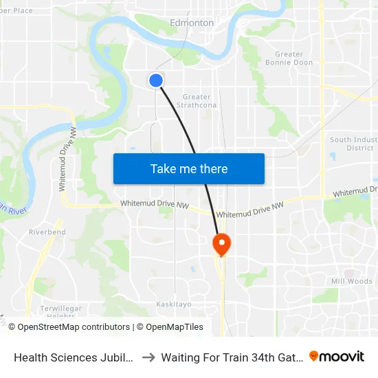 Health Sciences Jubilee Station to Waiting For Train 34th Gateway Blvd. map