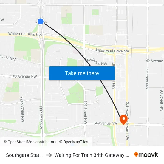 Southgate Station to Waiting For Train 34th Gateway Blvd. map