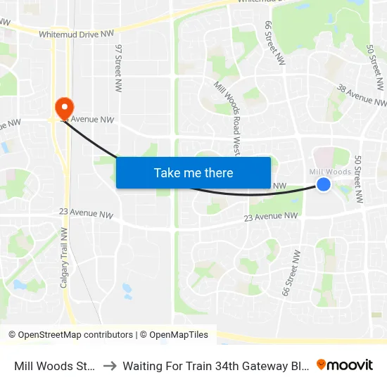 Mill Woods Stop to Waiting For Train 34th Gateway Blvd. map