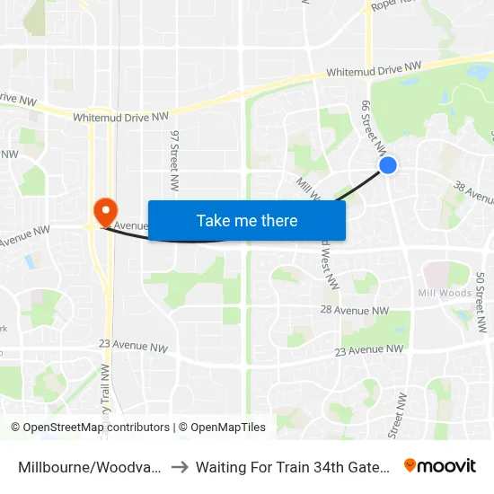 Millbourne/Woodvale Stop to Waiting For Train 34th Gateway Blvd. map