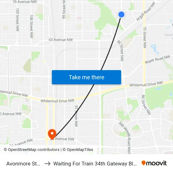 Avonmore Stop to Waiting For Train 34th Gateway Blvd. map