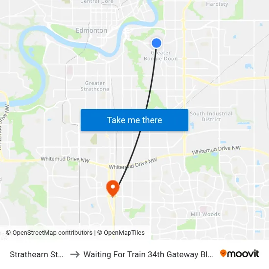 Strathearn Stop to Waiting For Train 34th Gateway Blvd. map