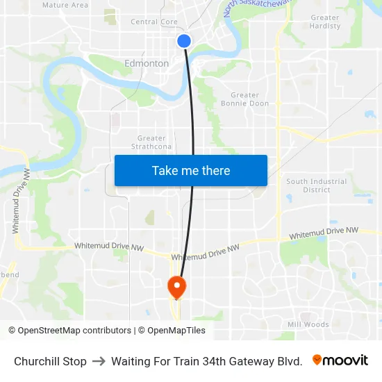 Churchill Stop to Waiting For Train 34th Gateway Blvd. map
