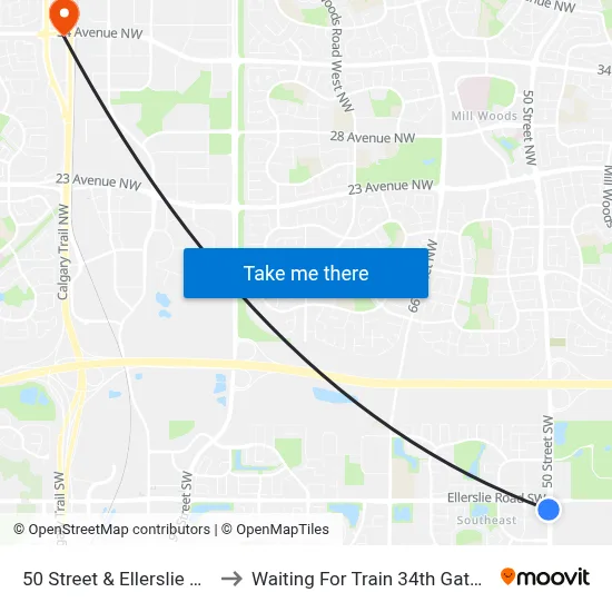50 Street & Ellerslie Road SW to Waiting For Train 34th Gateway Blvd. map