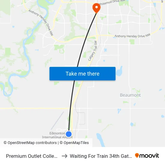 Premium Outlet Collection Mall to Waiting For Train 34th Gateway Blvd. map