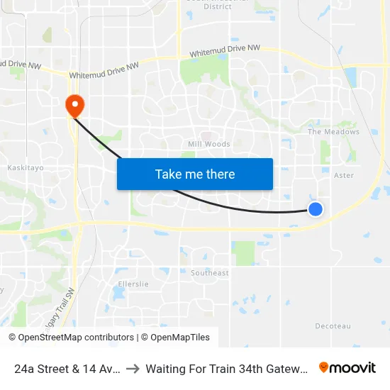 24a Street & 14 Avenue to Waiting For Train 34th Gateway Blvd. map