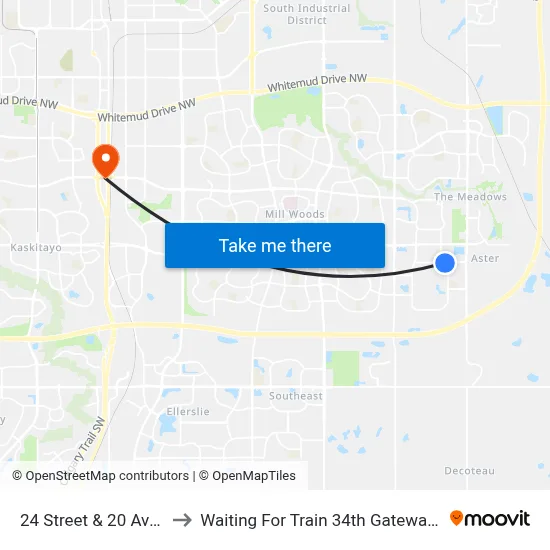 24 Street & 20 Avenue to Waiting For Train 34th Gateway Blvd. map