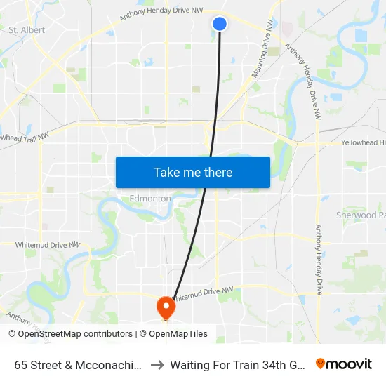 65 Street & Mcconachie Boulevard to Waiting For Train 34th Gateway Blvd. map