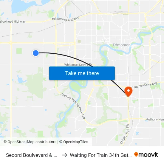 Secord Boulvevard & 92 Avenue to Waiting For Train 34th Gateway Blvd. map