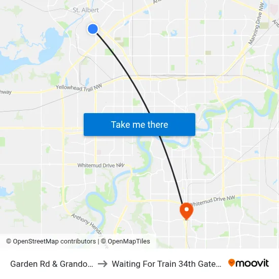 Garden Rd & Grandora Cres to Waiting For Train 34th Gateway Blvd. map