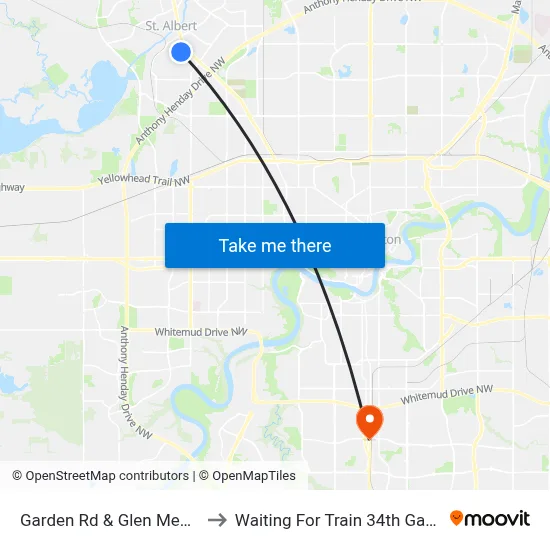 Garden Rd & Glen Meadow Cres to Waiting For Train 34th Gateway Blvd. map