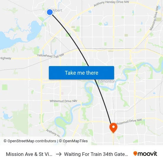 Mission Ave & St Vital Ave to Waiting For Train 34th Gateway Blvd. map