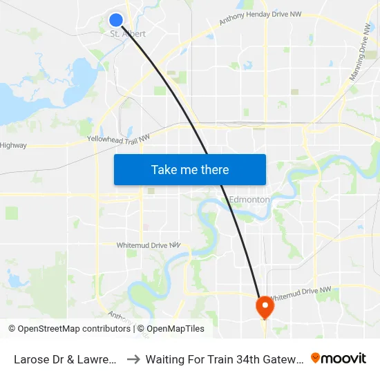 Larose Dr & Lawrence Cr to Waiting For Train 34th Gateway Blvd. map