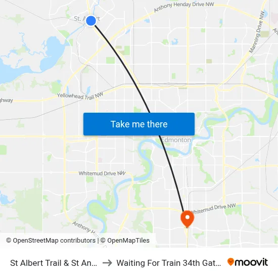 St Albert Trail & St Anne Street to Waiting For Train 34th Gateway Blvd. map