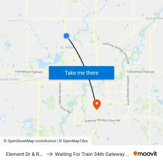 Element Dr & Rona to Waiting For Train 34th Gateway Blvd. map