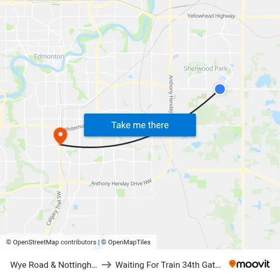 Wye Road & Nottingham Way to Waiting For Train 34th Gateway Blvd. map