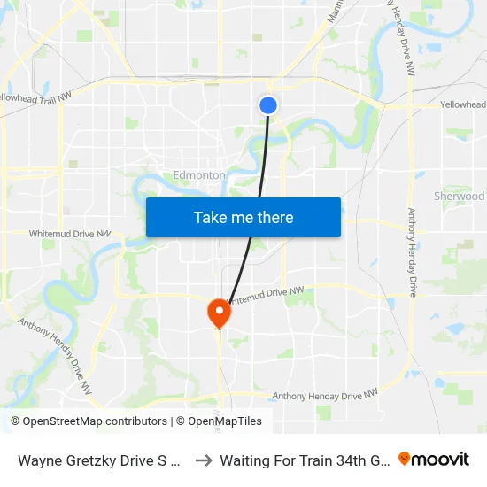 Wayne Gretzky Drive S & 118 Avenue to Waiting For Train 34th Gateway Blvd. map