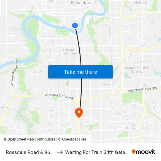 Rossdale Road & 96 Avenue to Waiting For Train 34th Gateway Blvd. map