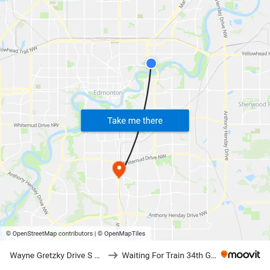 Wayne Gretzky Drive S & 112 Avenue to Waiting For Train 34th Gateway Blvd. map