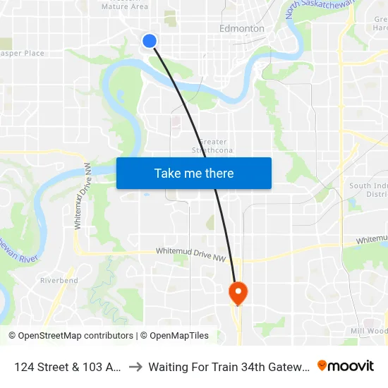 124 Street & 103 Avenue to Waiting For Train 34th Gateway Blvd. map