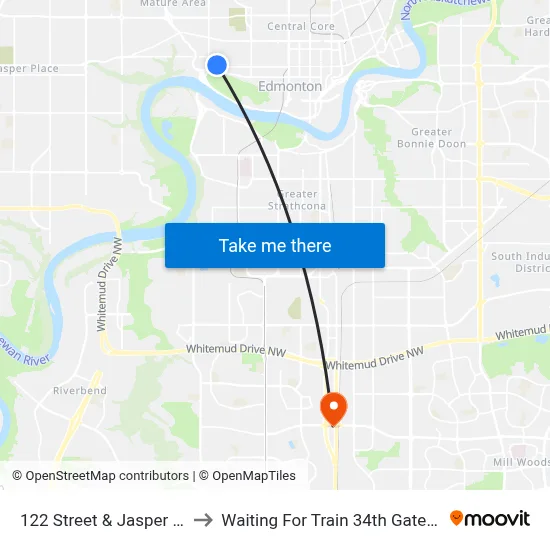 122 Street & Jasper Avenue to Waiting For Train 34th Gateway Blvd. map