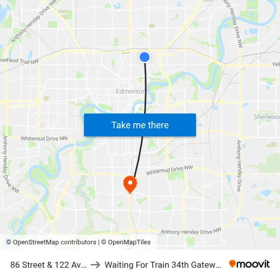 86 Street & 122 Avenue to Waiting For Train 34th Gateway Blvd. map
