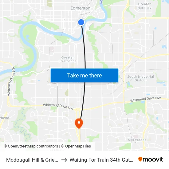 Mcdougall Hill & Grierson Hill to Waiting For Train 34th Gateway Blvd. map