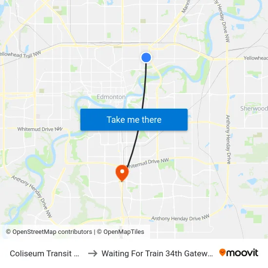 Coliseum Transit Centre to Waiting For Train 34th Gateway Blvd. map