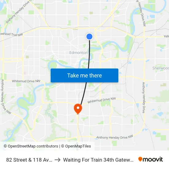 82 Street & 118 Avenue to Waiting For Train 34th Gateway Blvd. map