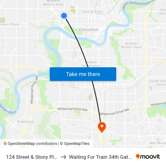 124 Street & Stony Plain Road to Waiting For Train 34th Gateway Blvd. map