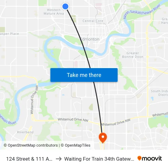 124 Street & 111 Avenue to Waiting For Train 34th Gateway Blvd. map