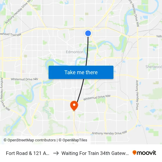 Fort Road & 121 Avenue to Waiting For Train 34th Gateway Blvd. map