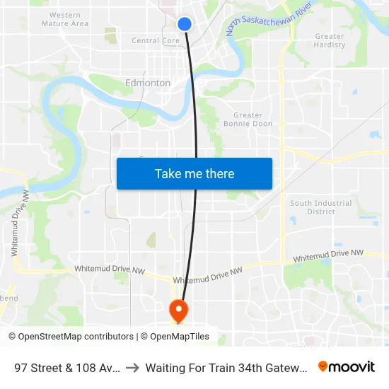 97 Street & 108 Avenue to Waiting For Train 34th Gateway Blvd. map
