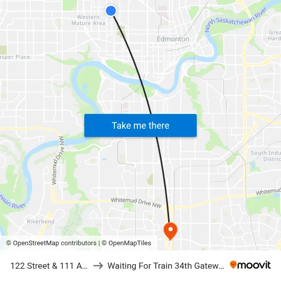 122 Street & 111 Avenue to Waiting For Train 34th Gateway Blvd. map