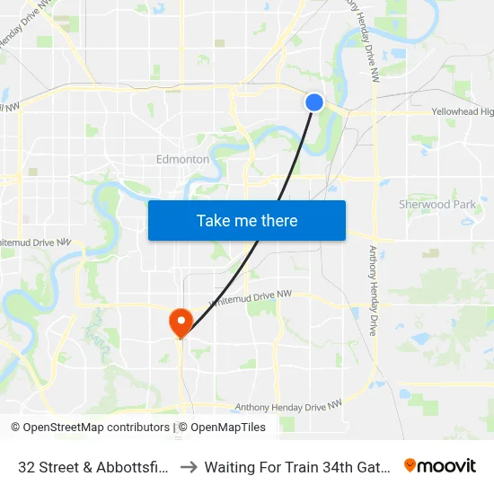 32 Street & Abbottsfield Road to Waiting For Train 34th Gateway Blvd. map