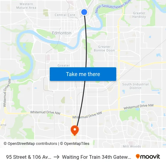 95 Street & 106 Avenue to Waiting For Train 34th Gateway Blvd. map