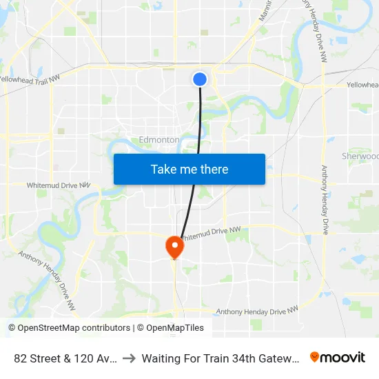 82 Street & 120 Avenue to Waiting For Train 34th Gateway Blvd. map