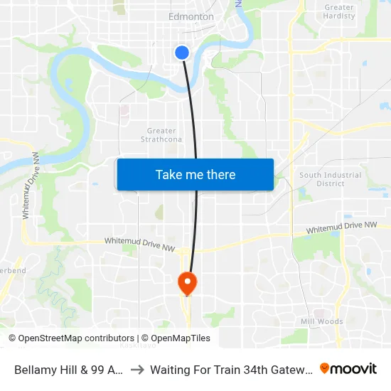 Bellamy Hill & 99 Avenue to Waiting For Train 34th Gateway Blvd. map